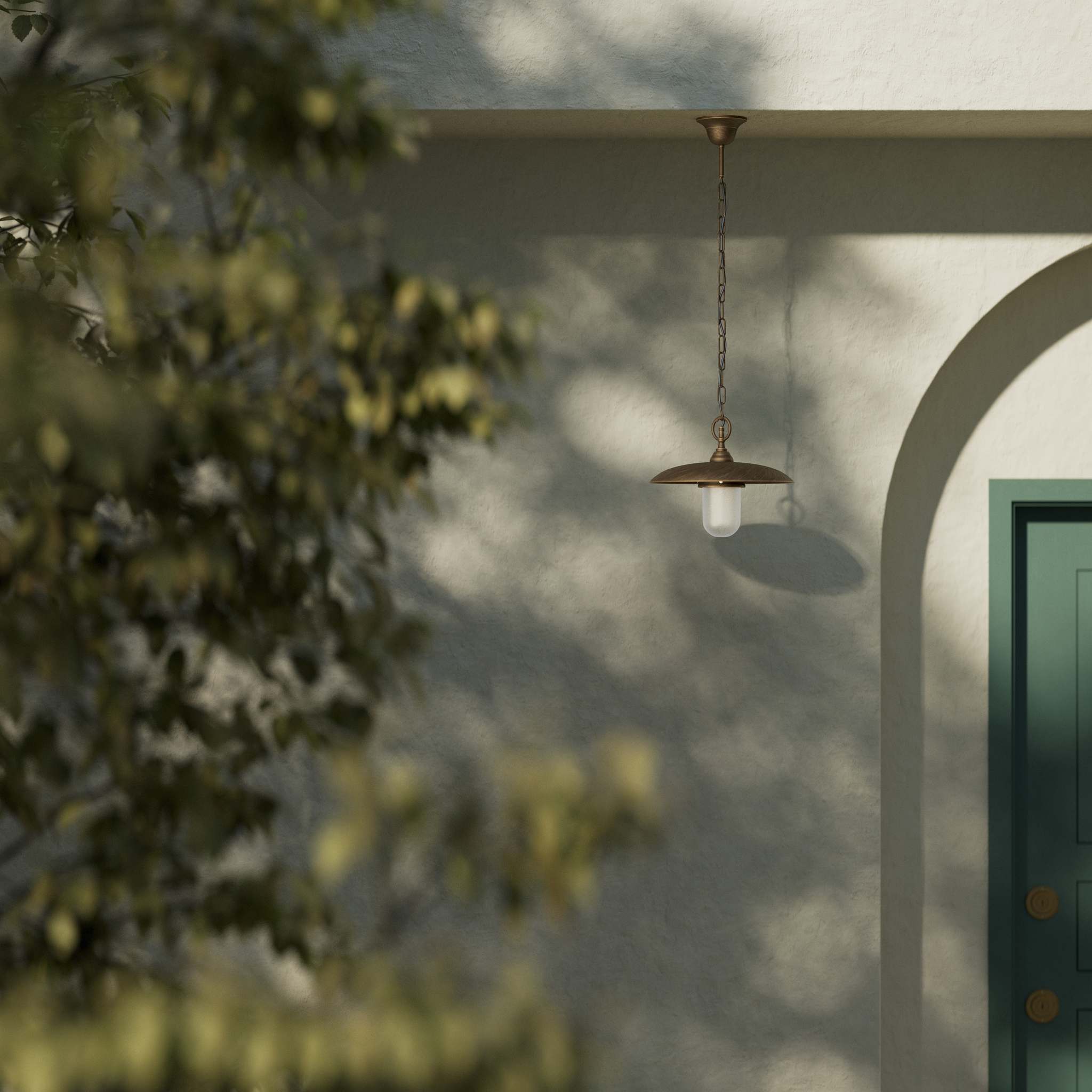 Outdoor pendant lamp in brass and glass with adjustable chain by Ghidini 1849 - Finish: OBM Bronze Satin Matt Brass