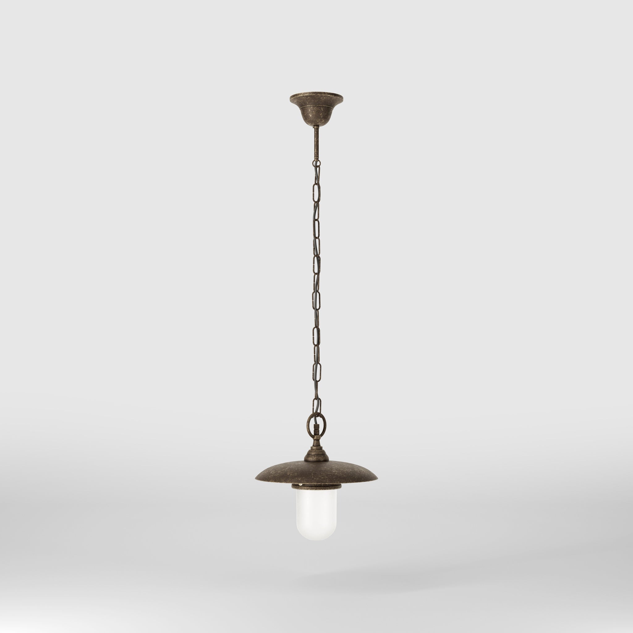 Outdoor brass pendant lamp with glass, adjustable chain and transparent diffuser, Italian rustic design for gardens by Ghidini 1849 - Finish: OAS Antique Brass