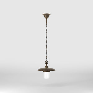 Outdoor brass pendant lamp with glass, adjustable chain and transparent diffuser, Italian rustic design for gardens by Ghidini 1849 - Finish: OBM Bronze Satin Matt Brass