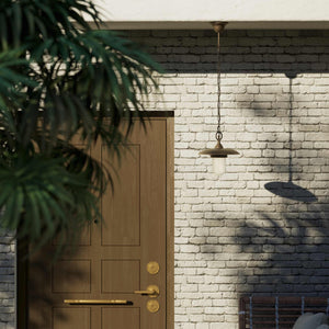 Outdoor brass pendant lamp with glass, adjustable chain and transparent diffuser, Italian rustic design for gardens by Ghidini 1849 - Finish: OBM Bronze Satin Matt Brass