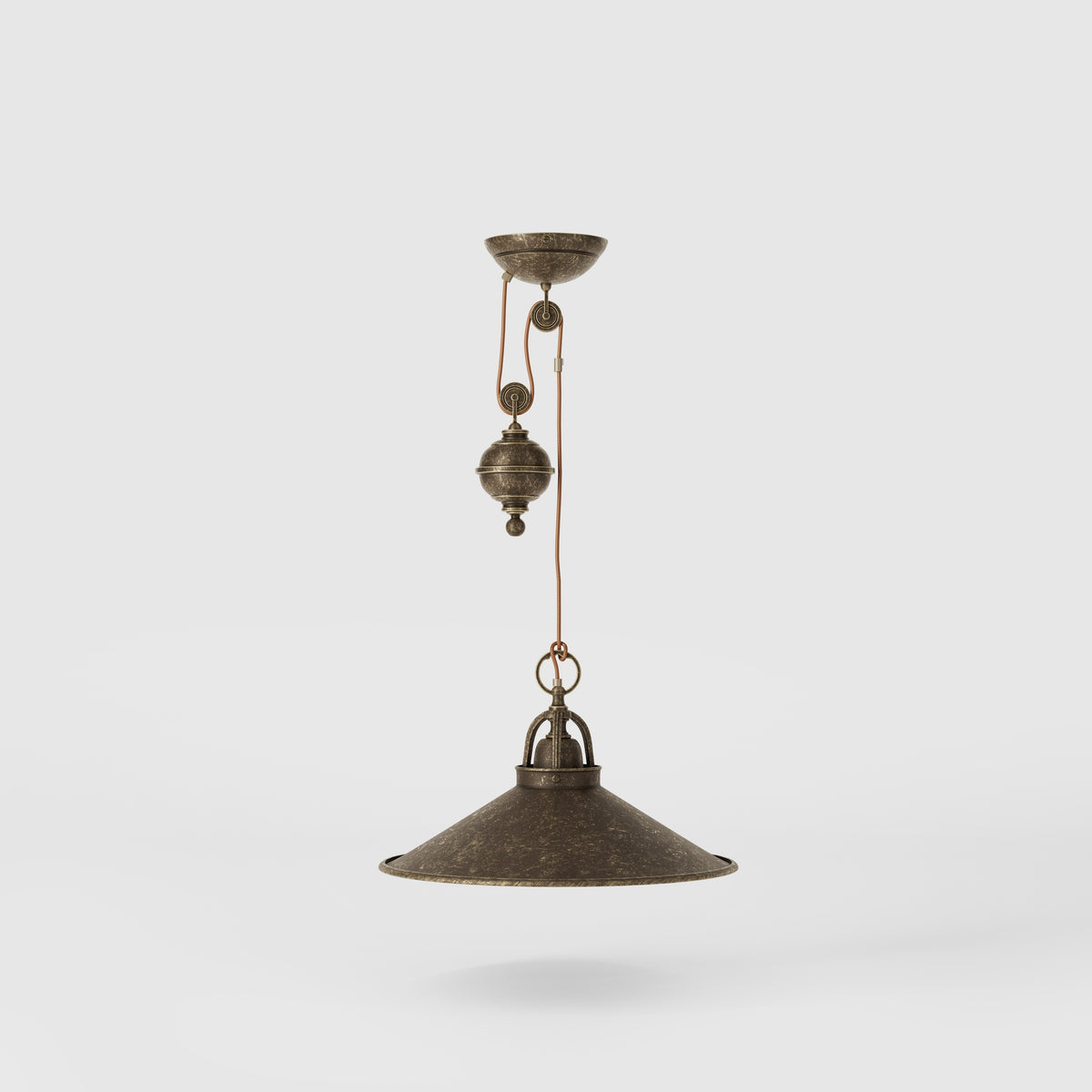Lampada a Sospensione in Ottone con Carrucola Stile Industriale - OAS Ottone Anticato