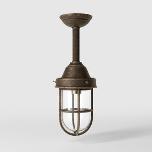 Industrial outdoor brass lamp with protective cage and glass, vintage nautical style for outdoor lighting by Ghidini 1849 - Finish: OAS Antique Brass