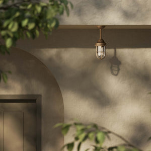 Industrial outdoor brass lamp with protective cage and glass, vintage nautical style for outdoor lighting by Ghidini 1849 - Finish: OAS Antique Brass