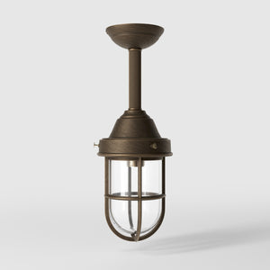 Industrial outdoor brass lamp with protective cage and glass, vintage nautical style for outdoor lighting by Ghidini 1849 - Finish: OBM Bronze Satin Matt Brass