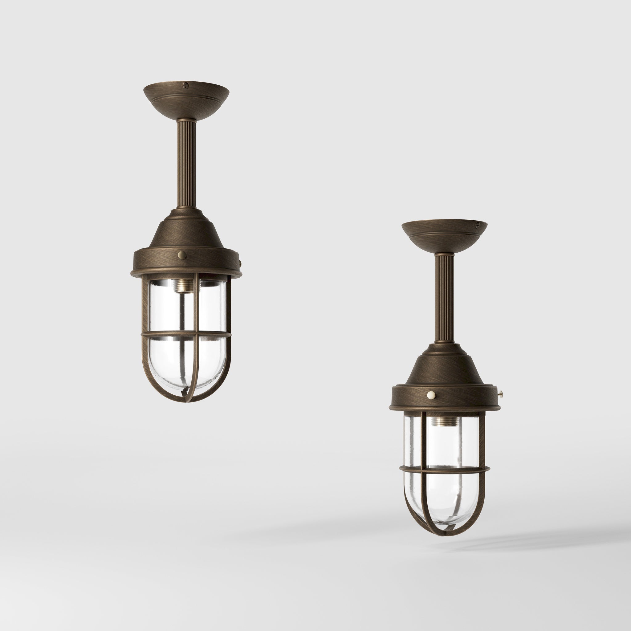 Industrial outdoor brass lamp with protective cage and glass, vintage nautical style for outdoor lighting by Ghidini 1849 - Finish: OBM Bronze Satin Matt Brass