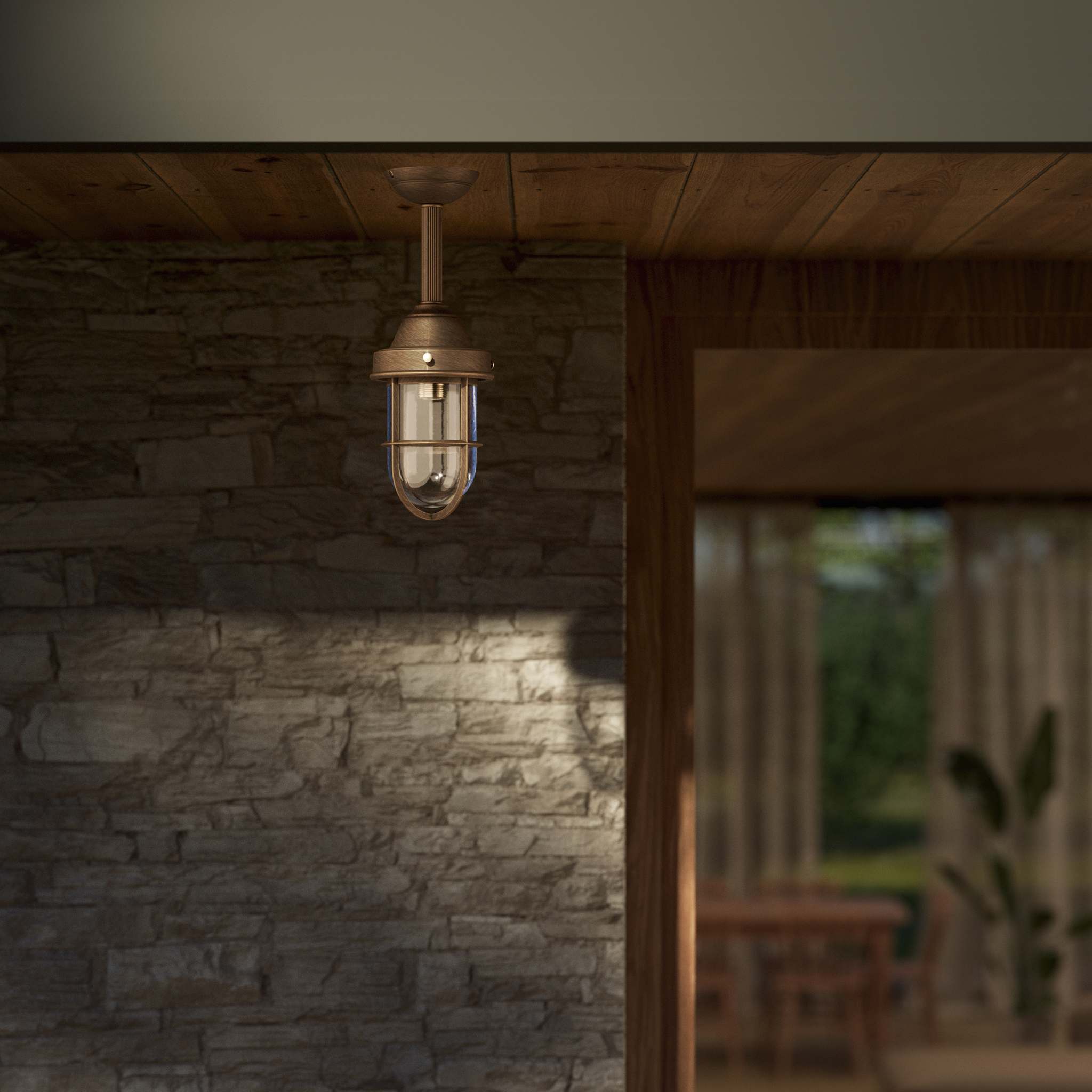 Industrial outdoor brass lamp with protective cage and glass, vintage nautical style for outdoor lighting by Ghidini 1849 - Finish: OBM Bronze Satin Matt Brass