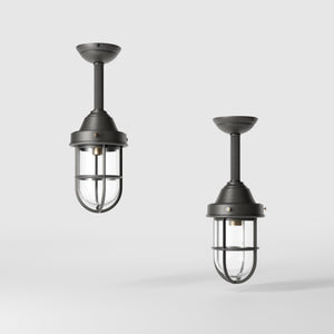 Industrial outdoor brass lamp with protective cage and glass, vintage nautical style for outdoor lighting by Ghidini 1849 - Finish: OBR Dark Bronze