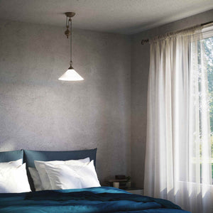 Pendant lamp in brass with a glossy white glass shade and height-adjustable pulley system by Ghidini 1849 - Finish: OBM Bronze Satin Matt Brass