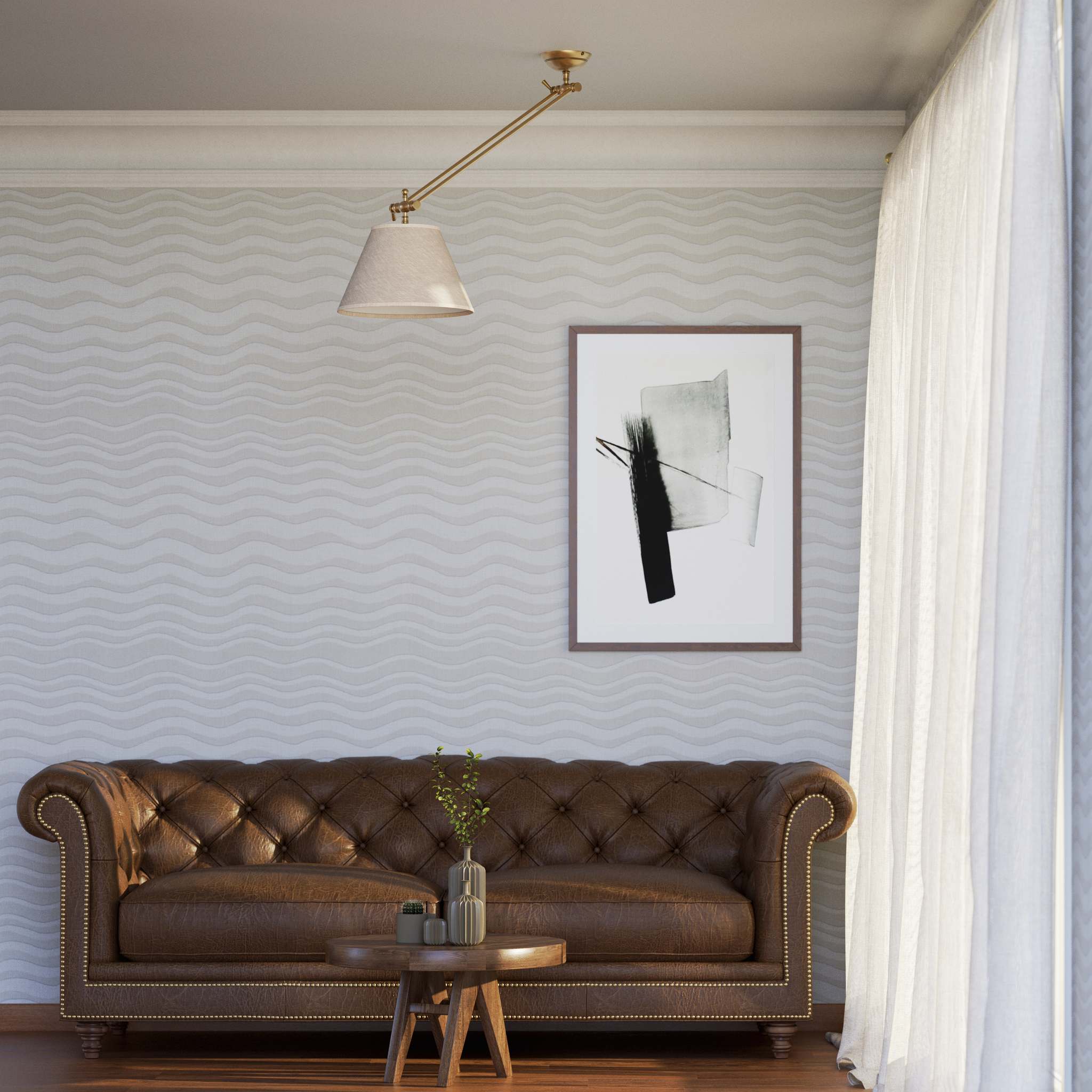 Brass ceiling lamp with long adjustable arm and conical linen-effect fabric shade classic design Made in Italy by Ghidini 1849 - Finish: OBS Bronze Satin Brass