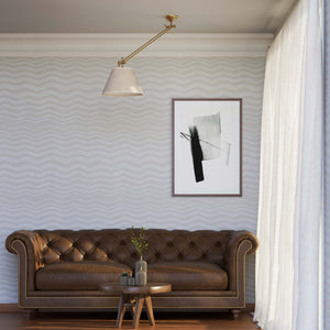 Brass ceiling lamp with long adjustable arm and conical linen-effect fabric shade classic design Made in Italy by Ghidini 1849 - Finish: OBS Bronze Satin Brass