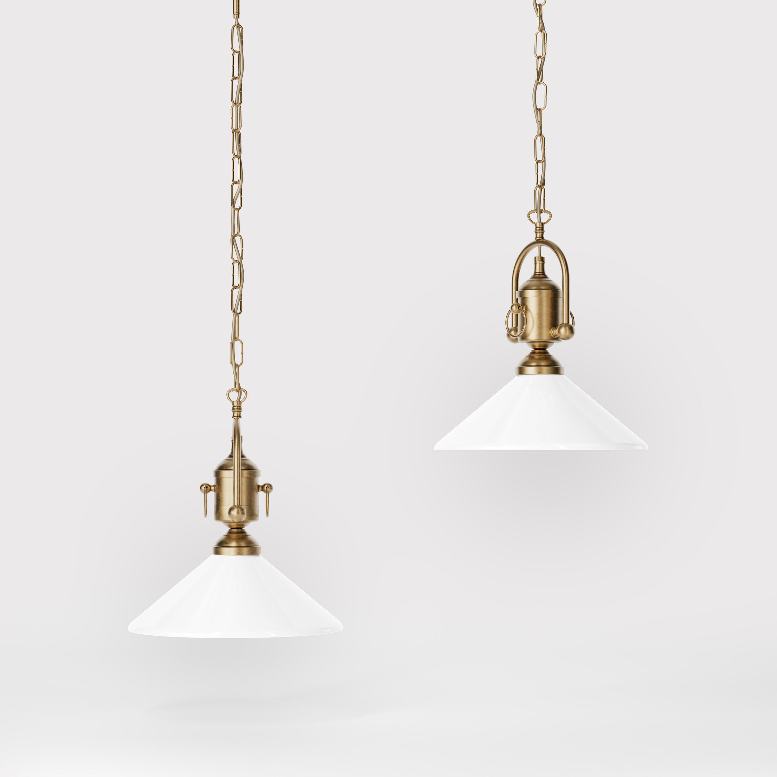 Pendant light with decorative brass chain and nautical style lantern white glass shade Made in Italy design by Ghidini 1849 - Finish: OBS Bronze Satin Brass