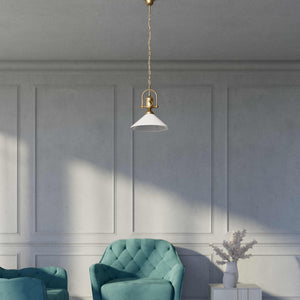 Pendant light with decorative brass chain and nautical style lantern white glass shade Made in Italy design by Ghidini 1849 - Finish: OBS Bronze Satin Brass