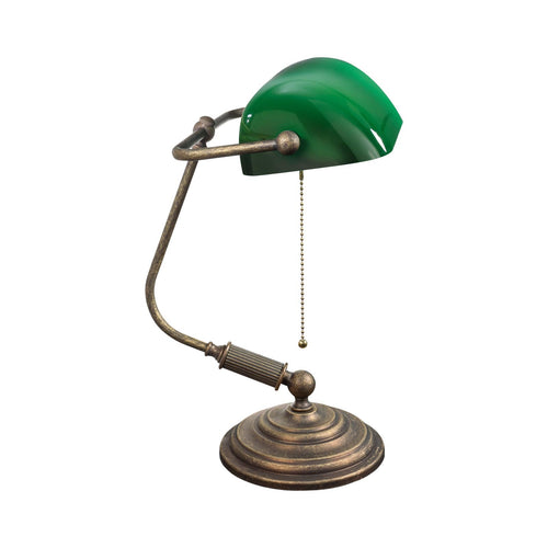 Bankers Polished Brass and Gloss Green Desk Lamp - Zest Lighting