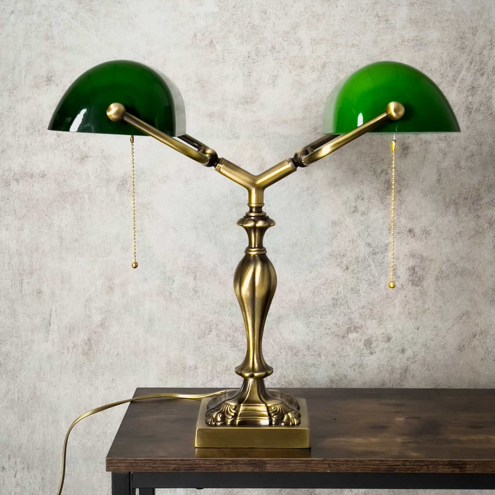 Vintage Table Lamp Green Glass Shade Bankers Desk Lamps Antique Library  Lighting