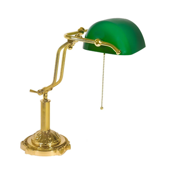 360 Lighting Hammond 14 High Green Glass and Brass Bankers Table Lamp
