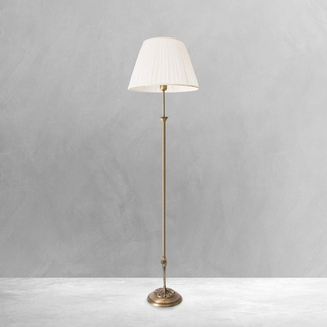 Art Deco Brass Floor Lamp White Cloth Shade Simona Ghidini 1849