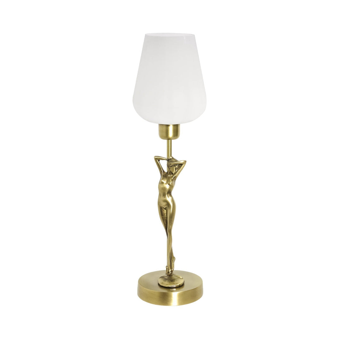 Art Deco Lady Figurine Table Lamp Brass Tulip Glass Ghidini 1849