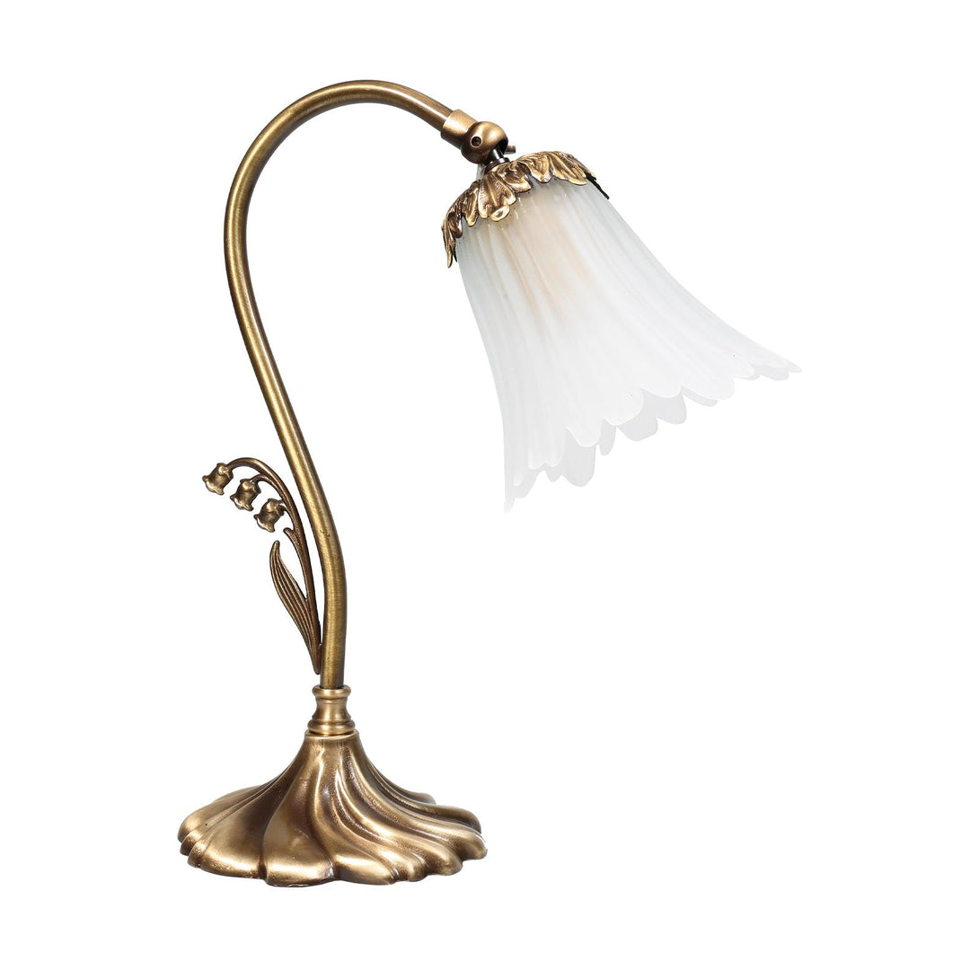 Art Nouveau Brass Lamp With Floral Style Glass Ghidini 1849