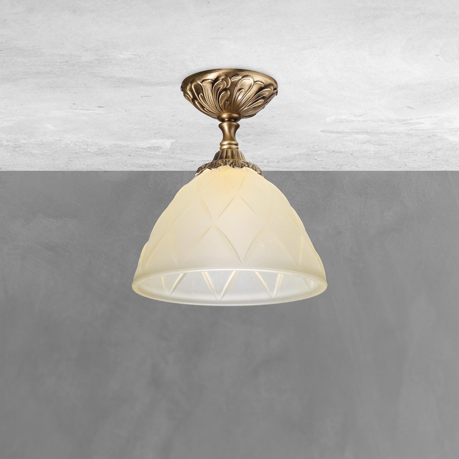 Art Nouveau Ceiling Lamp Brass And 20 Cm Glass Elisa | Ghidini 1849