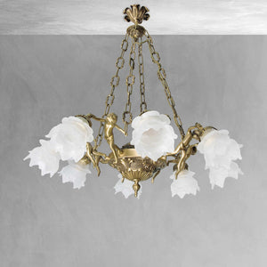 Art Nouveau Lighting Chandelier Putti Figurines | Ghidini 1849