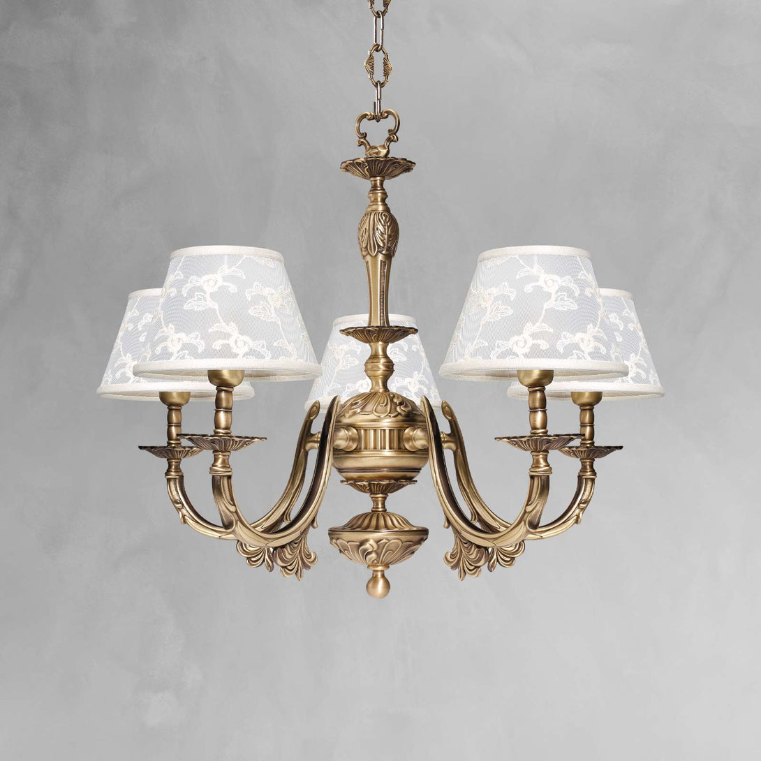 Art Nouveau Pendant Lamp Brass White Cloth Shades Ghidini 1849