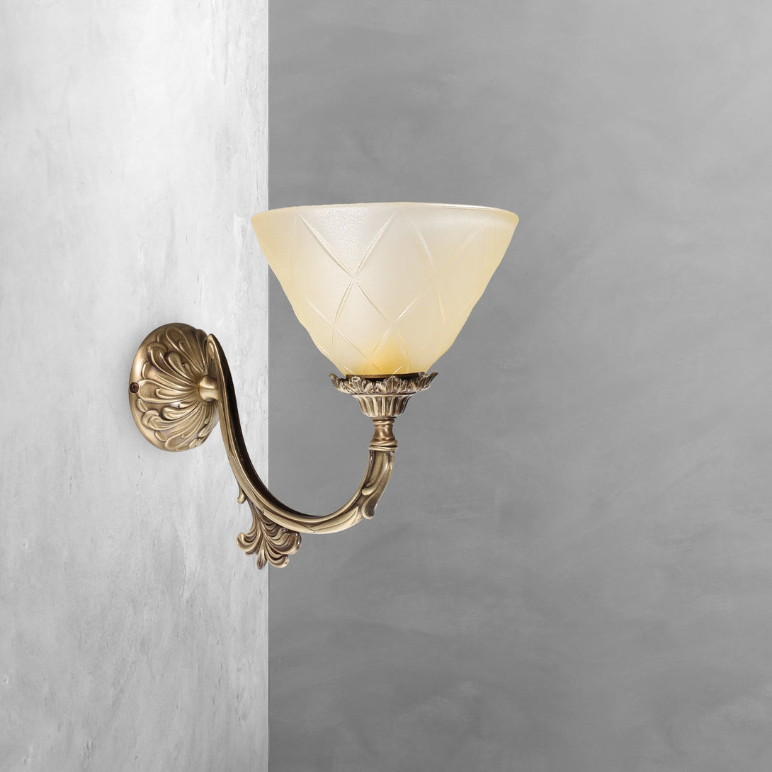 Art Nouveau Sconce In Real Brass And Classic Glass Elisa Ghidini 1849