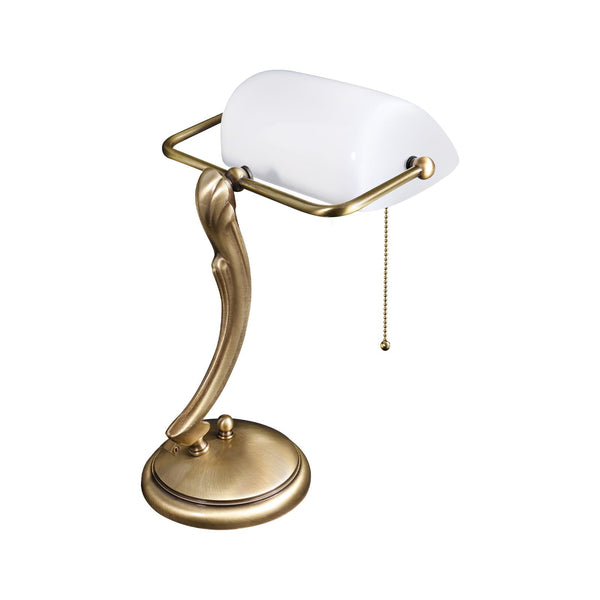 t4option0_0 | Bankers Lamp White Shade Satin Brass Decorated Ghidini 1849