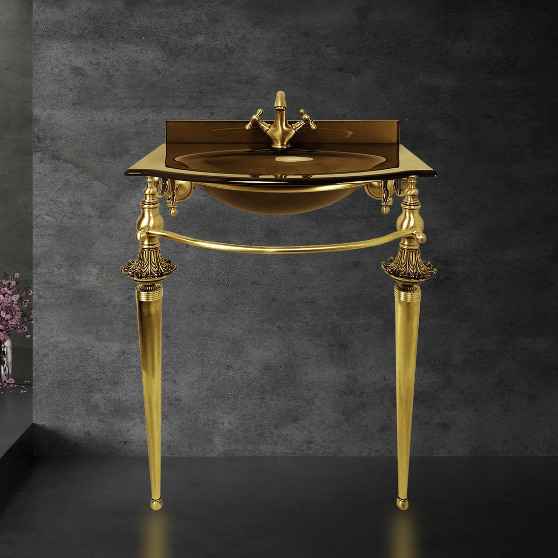 Bath Console In Solid Brass With Fused Glass Sink Ghidini 1849
