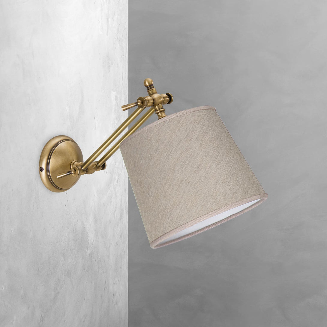 Brass Adjustable Wall Light With Linen Shade Snodo Ghidini 1849