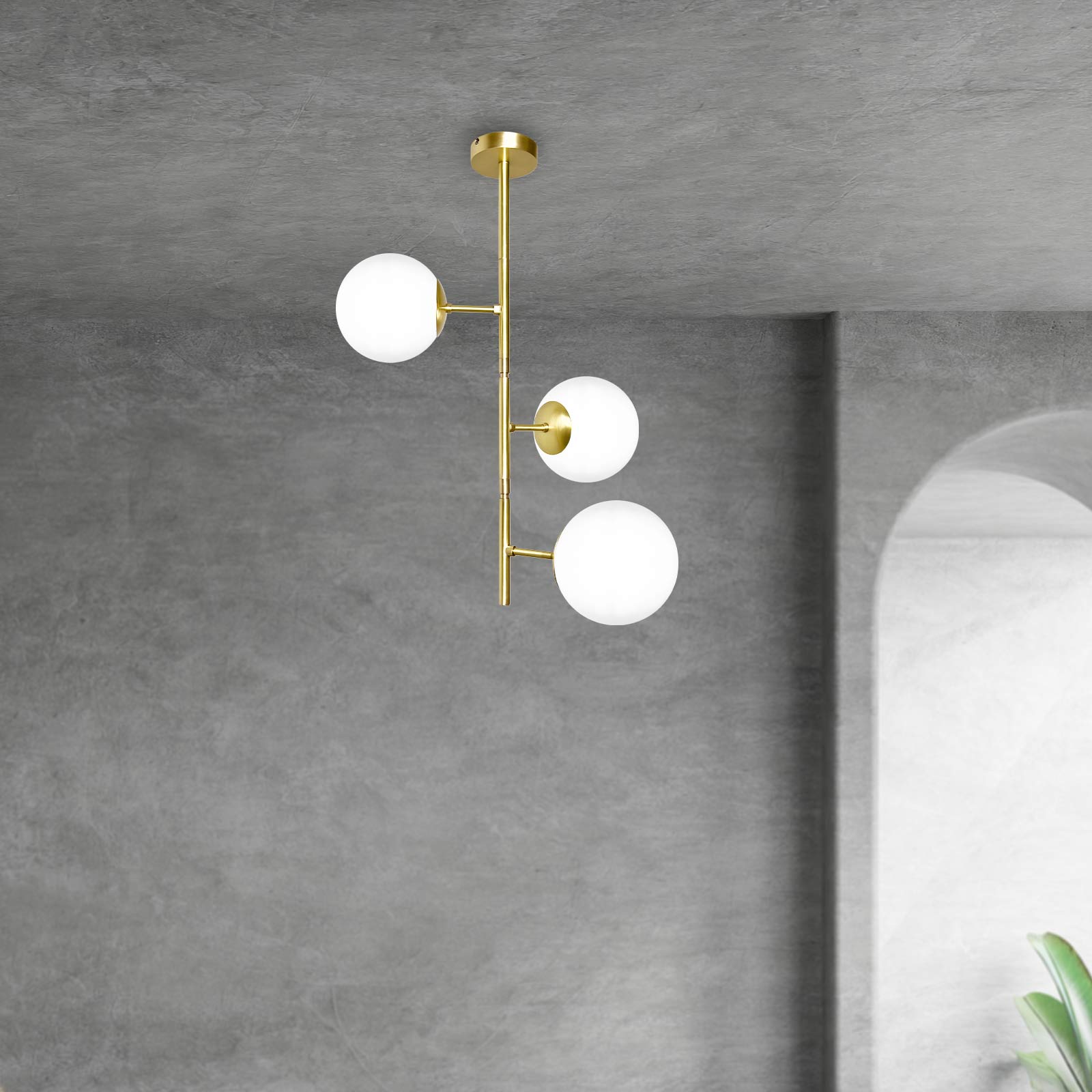 t4option0_0 | Brass Chandelier With 3 White Globes Adjustable Ghidini 1849