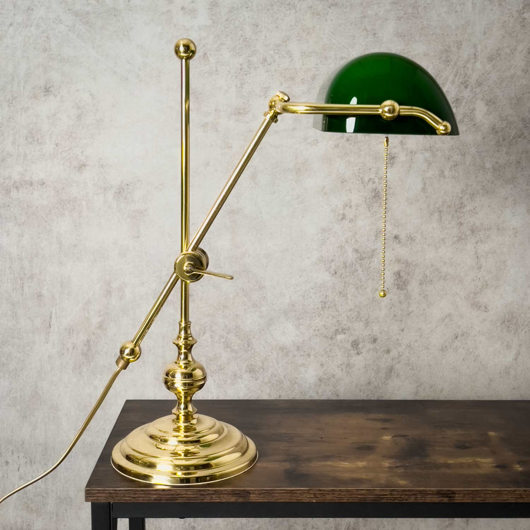 Brass Desk Lamp With Green Glass Shade Italian Art Deco Ghidini 1849