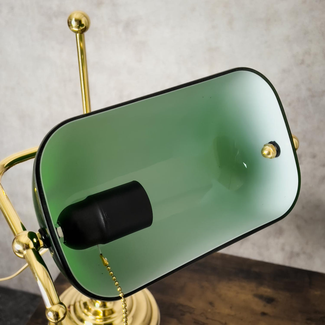 Brass Desk Lamp With Green Glass Shade Italian Art Deco Ghidini 1849