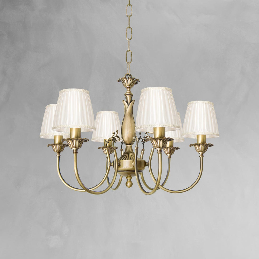 Brass Floral Chandelier Classic Style White Shades Ginevra Ghidini 1849