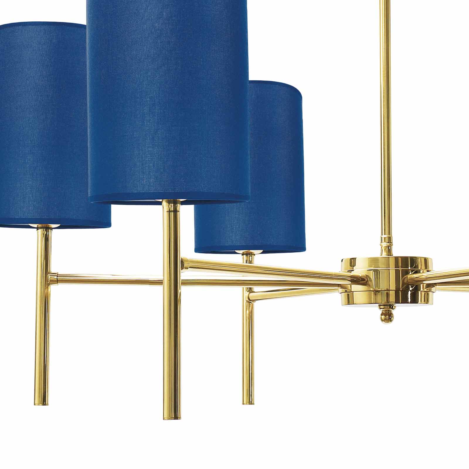 Brass Pendant Chandelier Blue Lampshades Sofis | Ghidini 1849