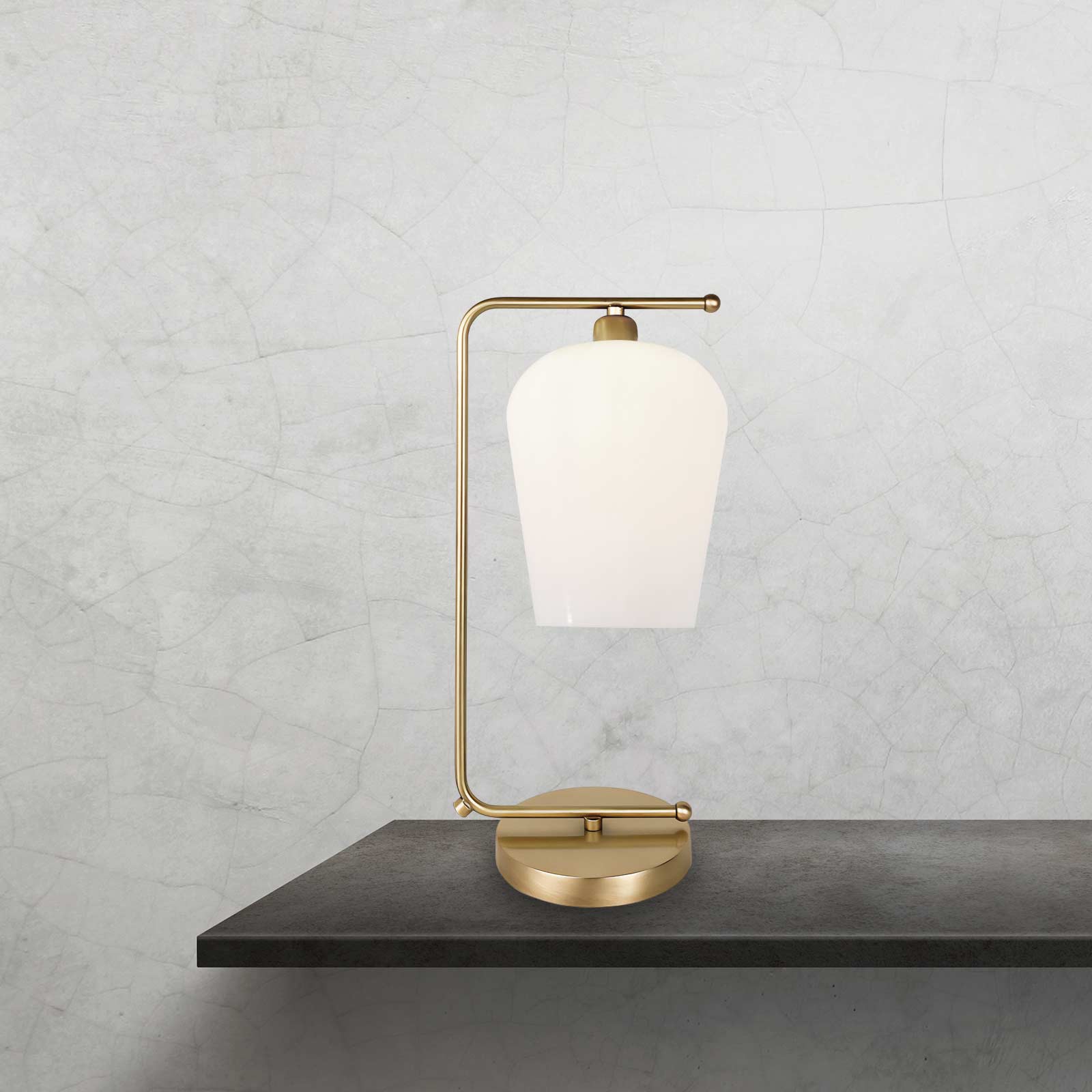 Brass Table Light White Glass Tulip Curved Talis | Ghidini 1849