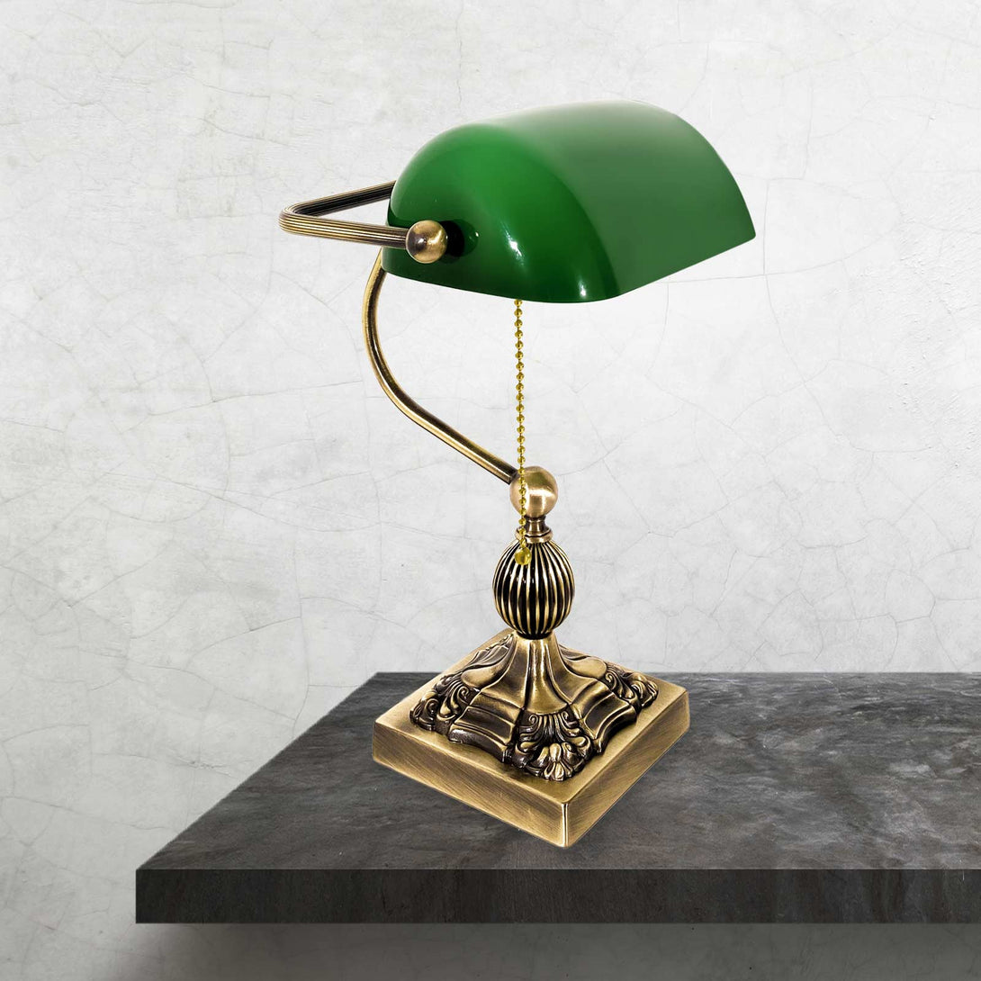 Bronze Bankers Lamp Brass Green Glass Art Deco Ghidini 1849