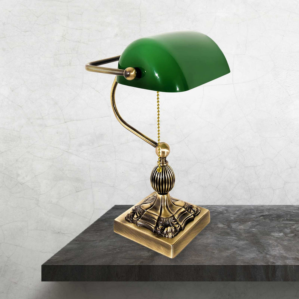 Shelburne Bankers Lamp in Antique Brass by House of Troy Lighting at  Destination Lighting