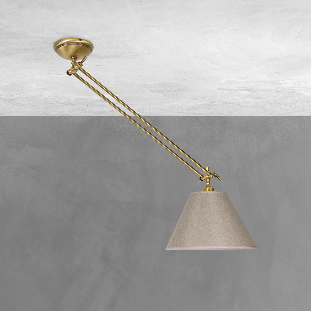 Ceiling Movable Light Real Brass With Linen Shade Ghidini 1849