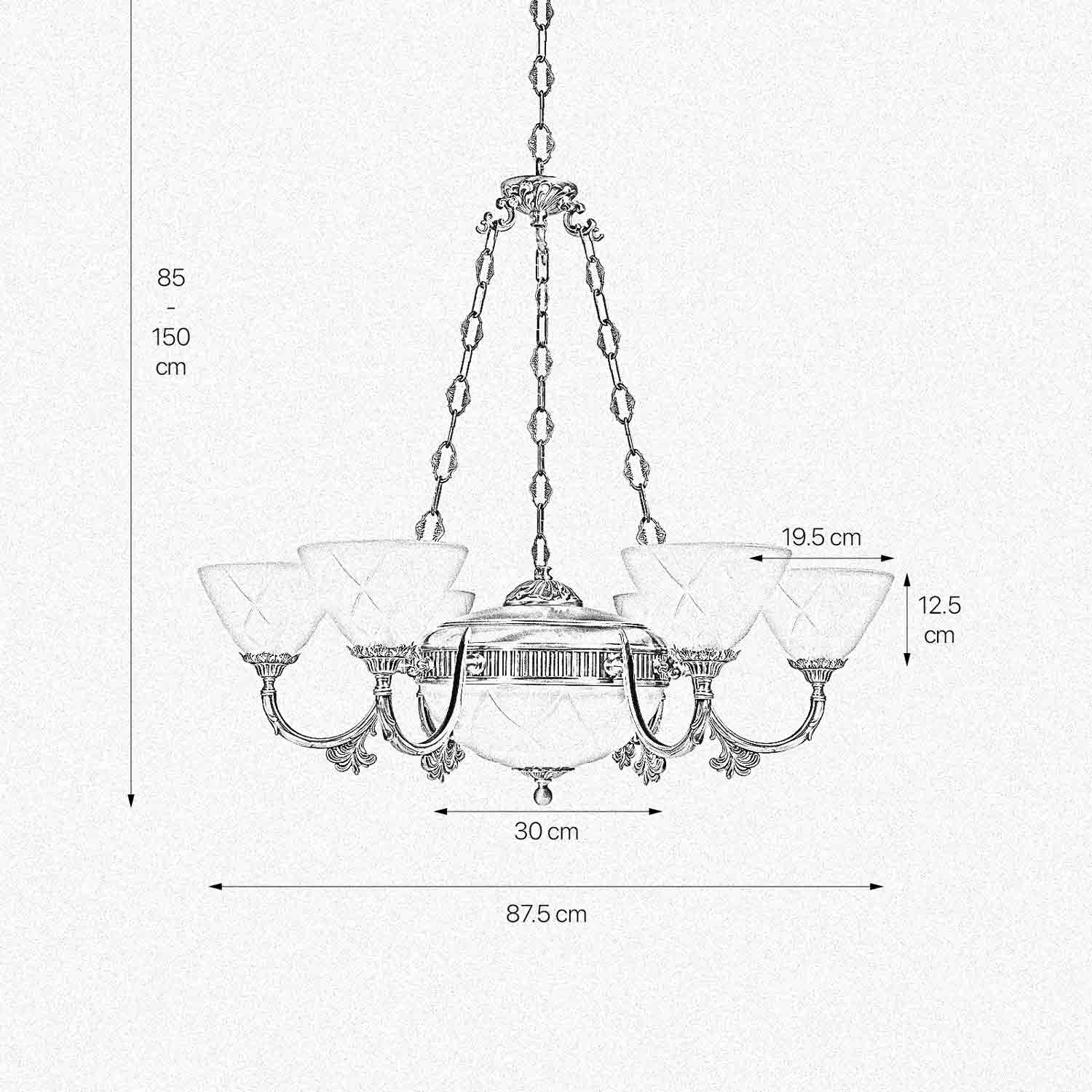 Chandelier Art Nouveau Real Brass And Glass Elisa | Ghidini 1849