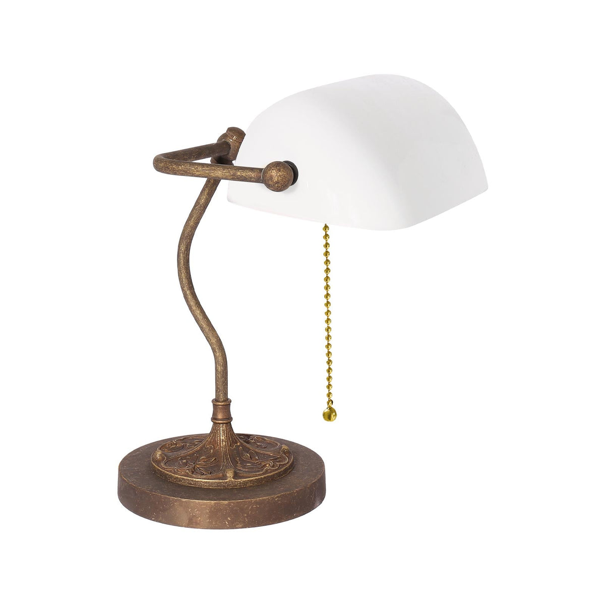 Lampe Art Nouveau à Base Décorée et Abat-jour Blanc - OAS Laiton Antique