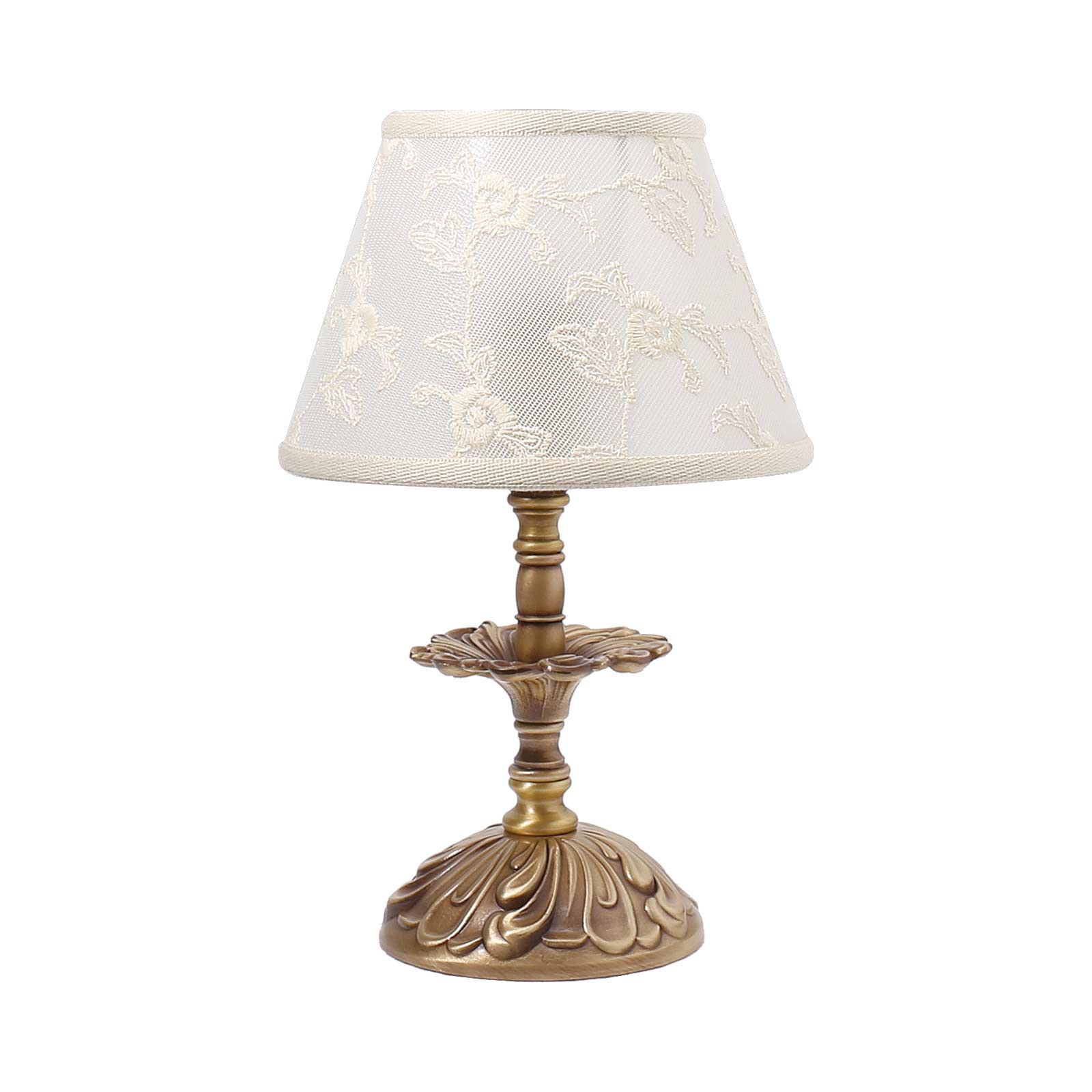 Classic Bedside Lamp Small Brass White Cloth Angelica | Ghidini 1849