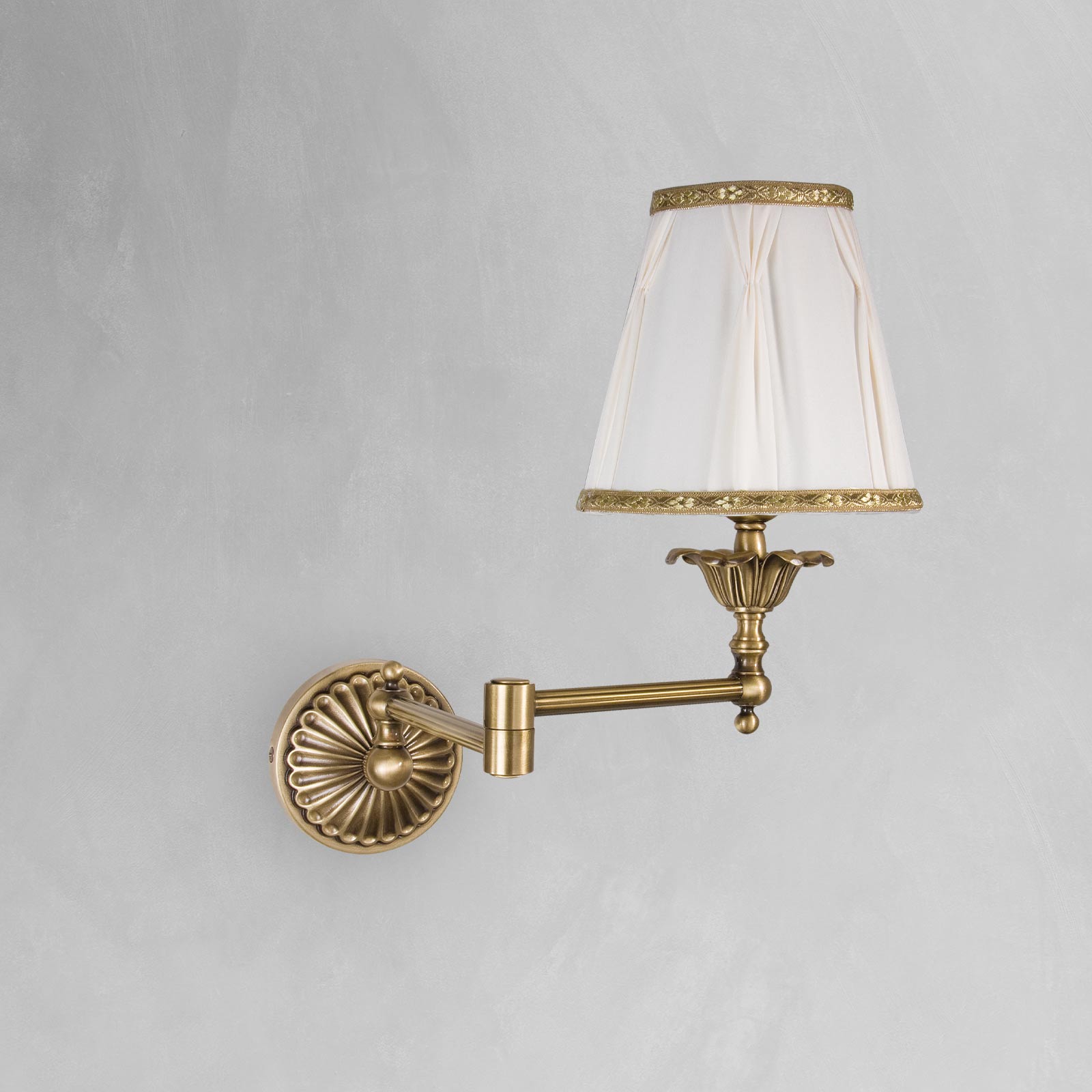 Classic Swing Arm Wall Lamp Brass And White Elegant | Ghidini 1849