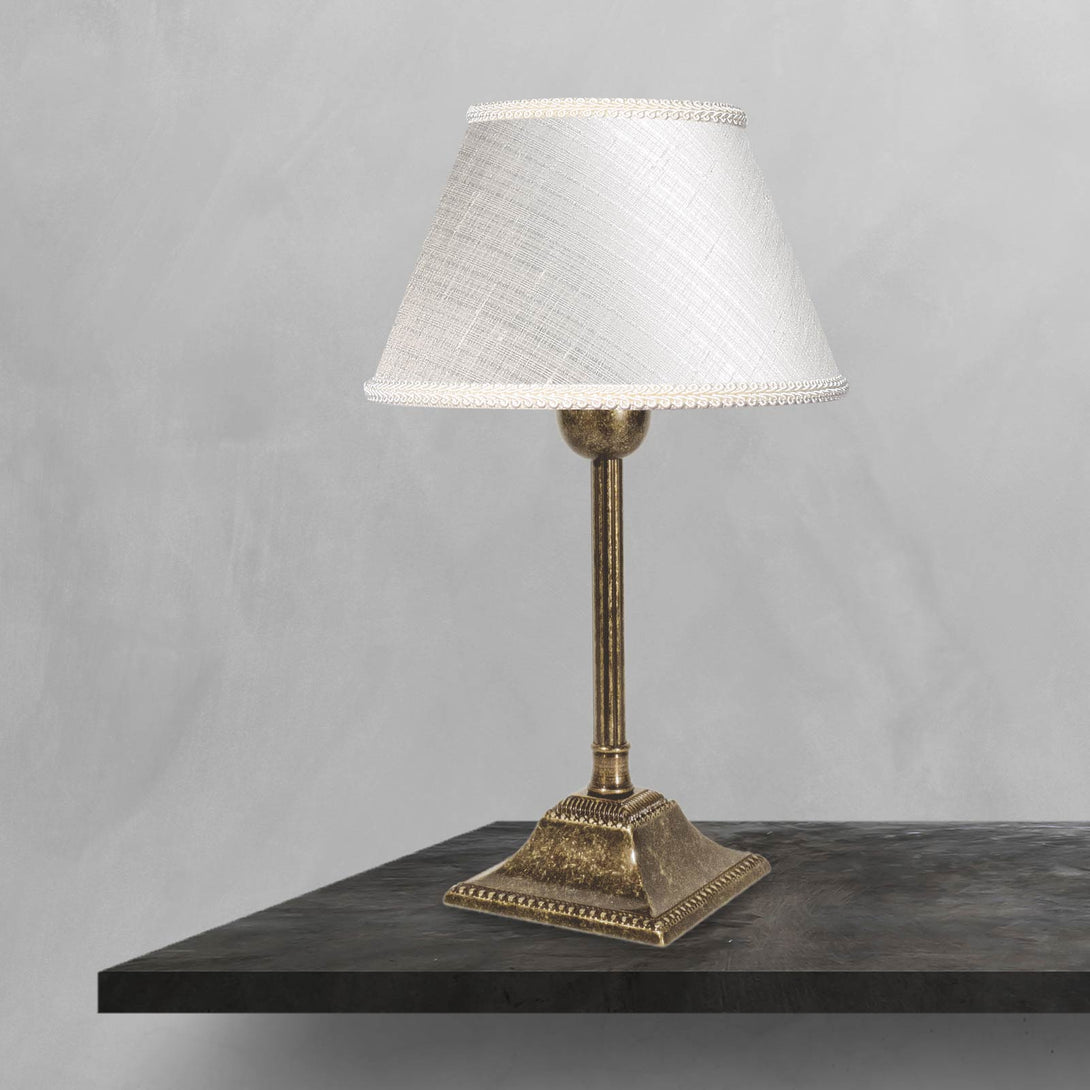 Classic Table Lamp In Old Brass And Fabric Shade Ghidini 1849
