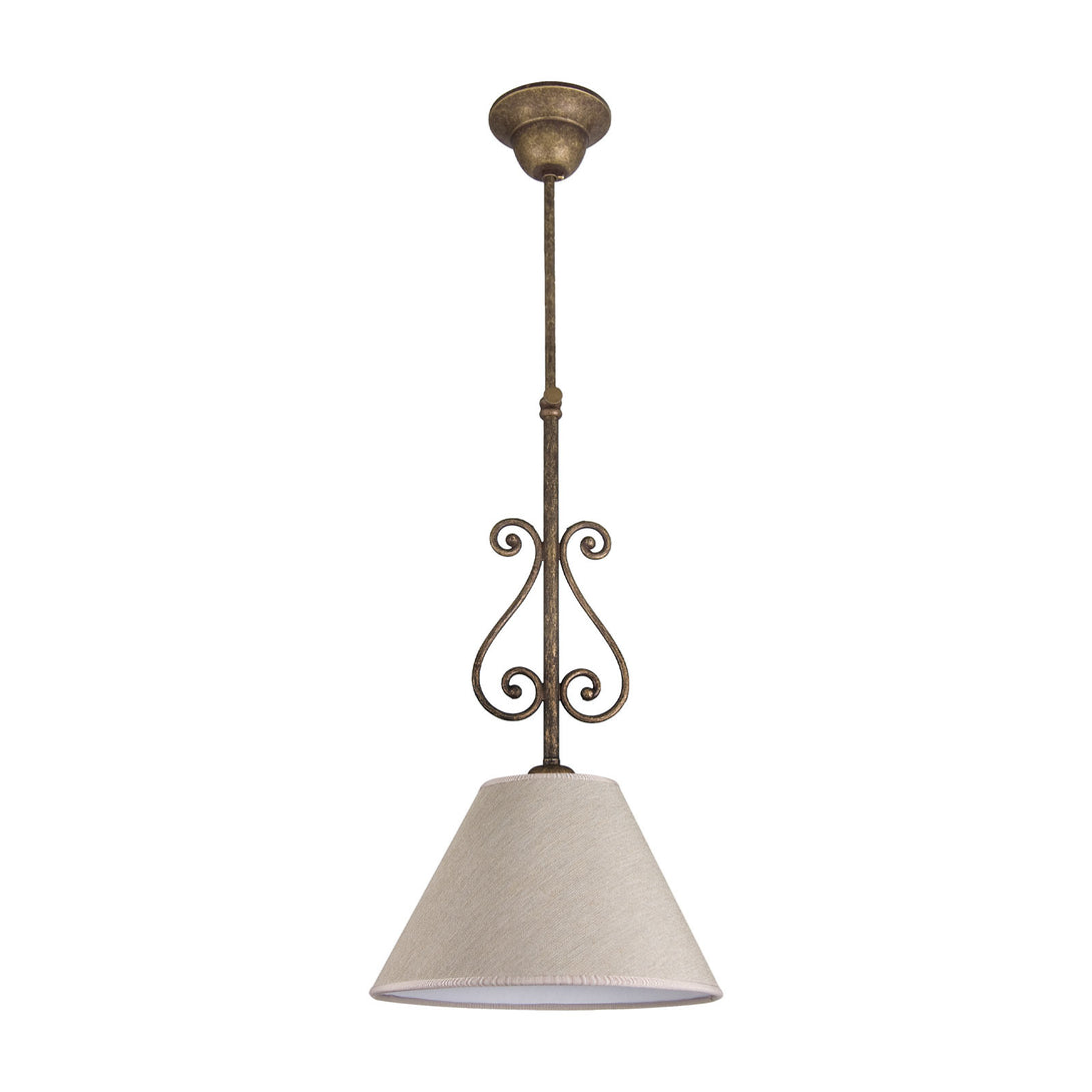 Country Style Pendant Light Aged Brass Cloth Shades Ghidini 1849