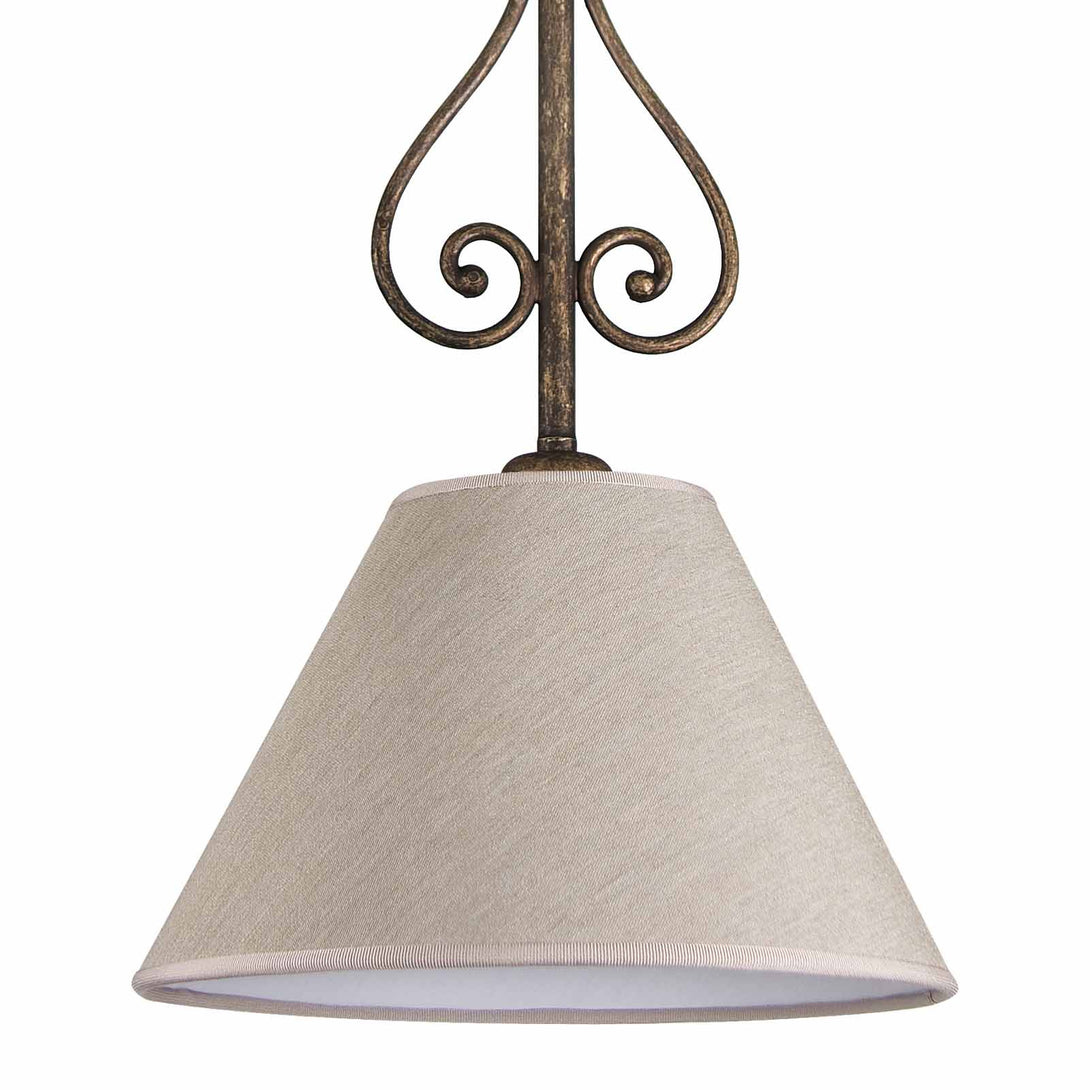 Country Style Pendant Light Aged Brass Cloth Shades Ghidini 1849