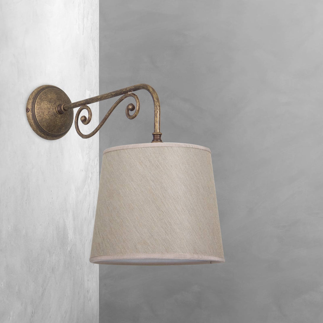 Country Wall Lamp Antique Brass And Cloth Shade Ghidini 1849