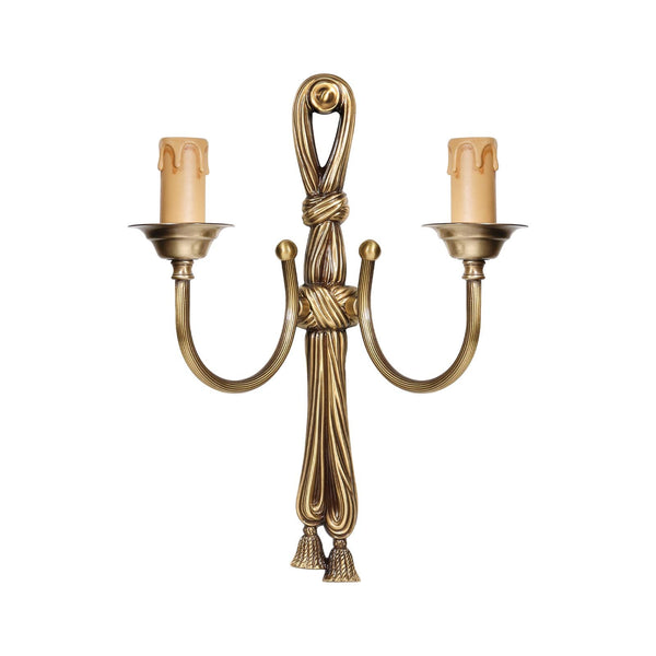 Double Candle Sconce Light E14 Real Premium Brass Ghidini 1849