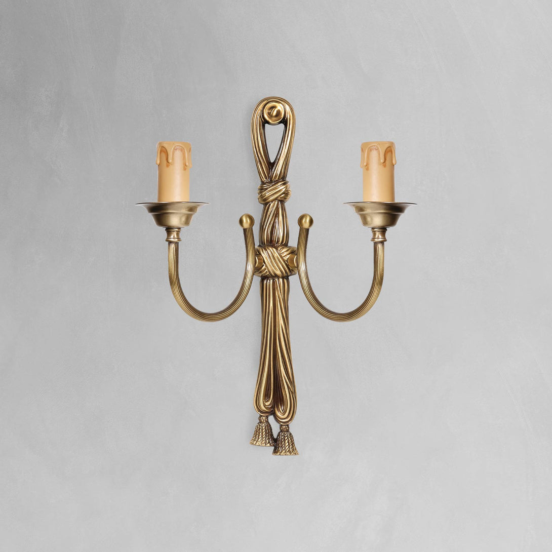 Double Candle Sconce Light E14 Real Premium Brass Ghidini 1849