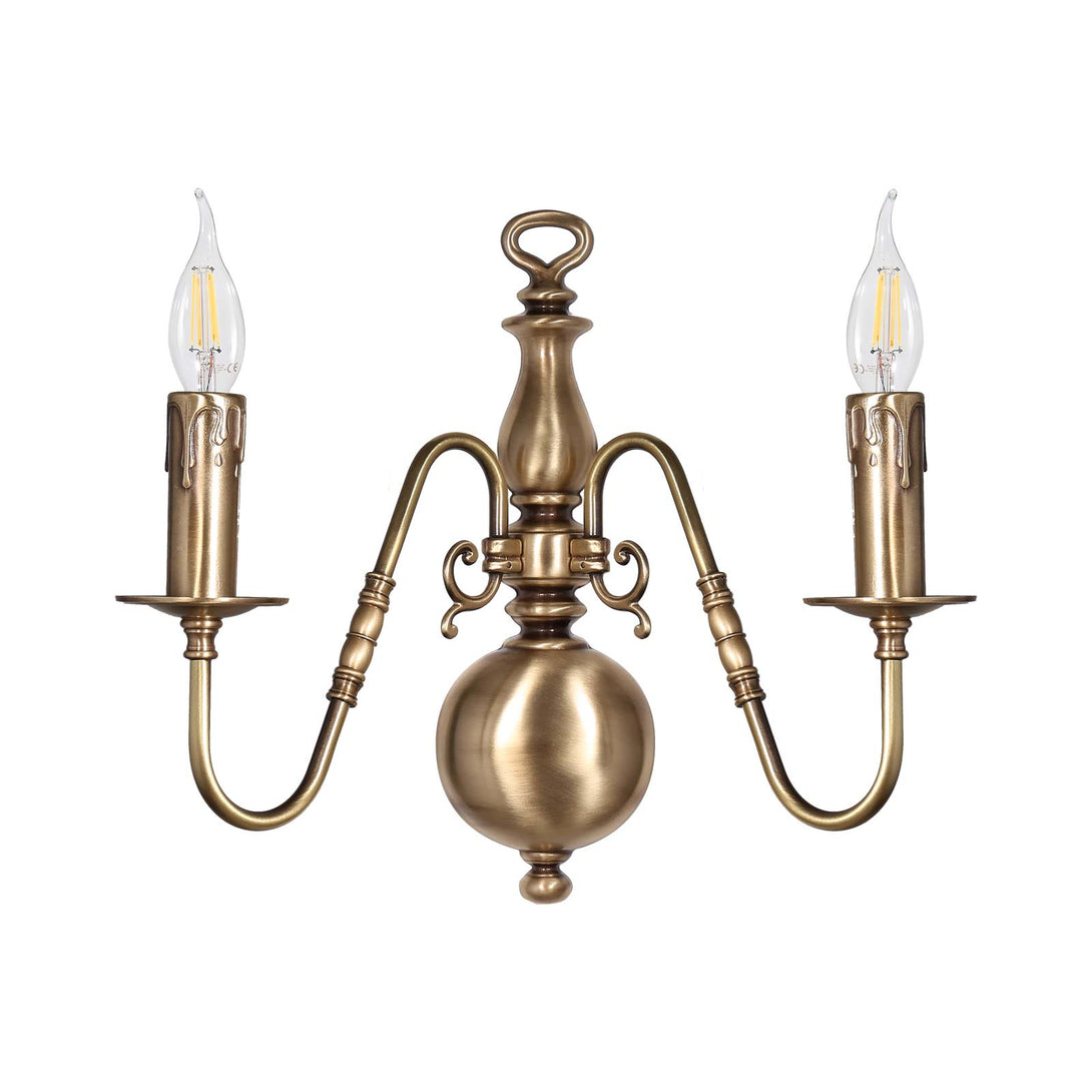 Flemish Wall Light In Real Brass With 2 Flames Ghidini 1849