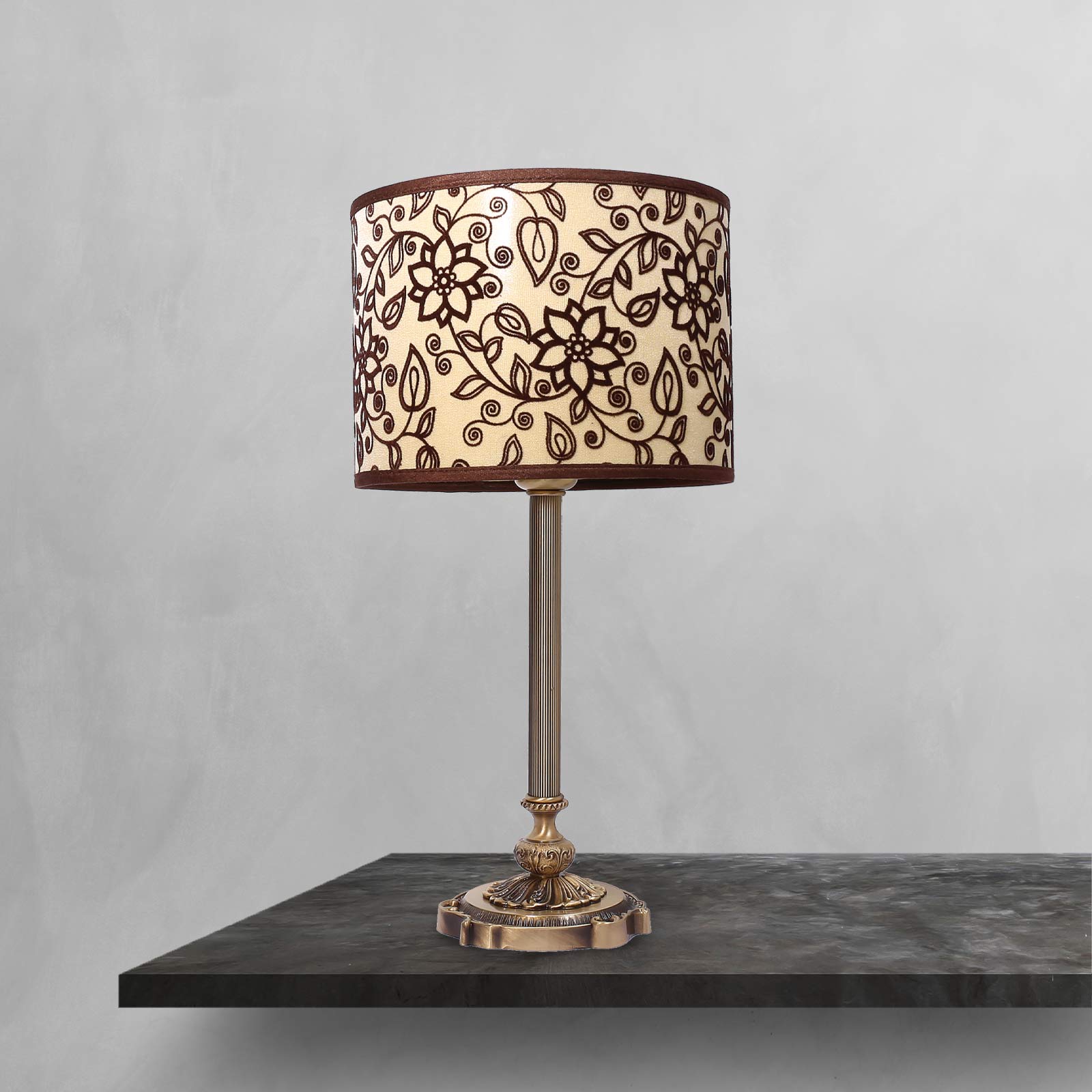 Floral Table Lamp Brass And Decorative Fabric Shade | Ghidini 1849